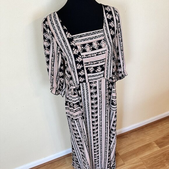 Womens Hailey & Co Black and Pink Floral Lightweight Large Maxi Dress Pockets - Picture 1 of 11